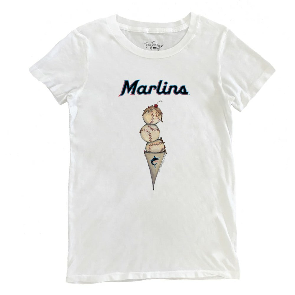 Miami Marlins Tiny Turnip Women's Triple Scoop T-Shirt - White