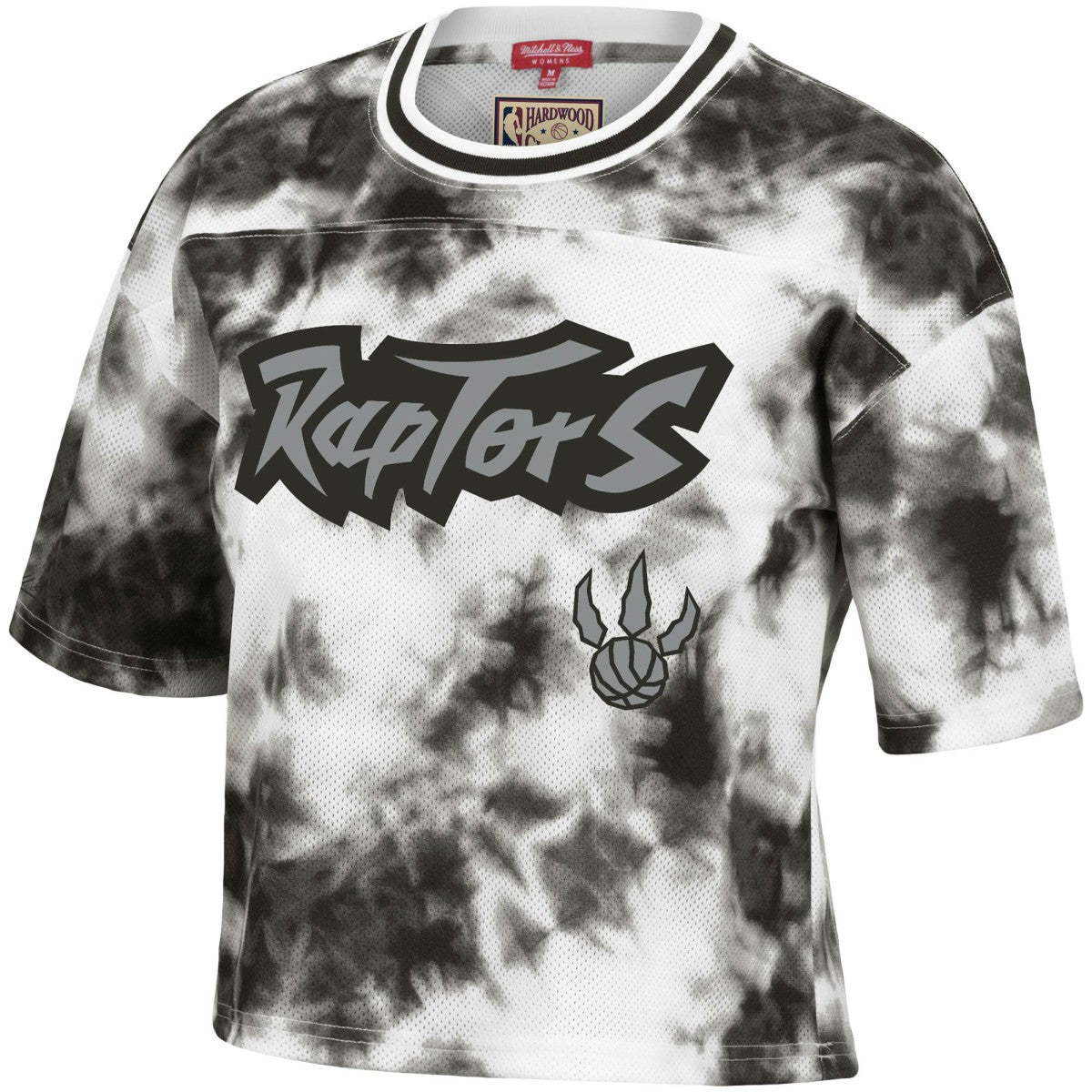 Toronto Raptors Women's Hardwood Classics Tie-Dye Cropped T-Shirt - Black/White | Mitchell & Ness for sale