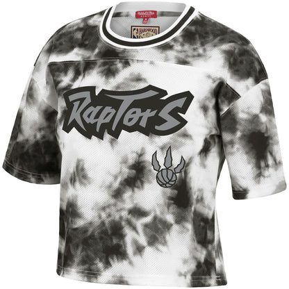 Toronto Raptors Women's Hardwood Classics Tie-Dye Cropped T-Shirt - Black/White | Mitchell & Ness for sale