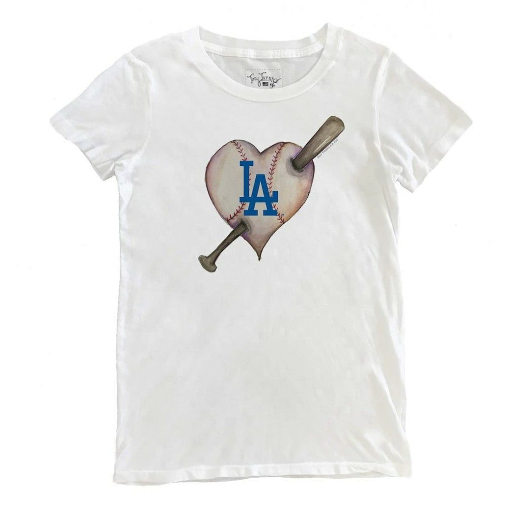 Los Angeles Dodgers Tiny Turnip Women's Heart Bat T-Shirt - White