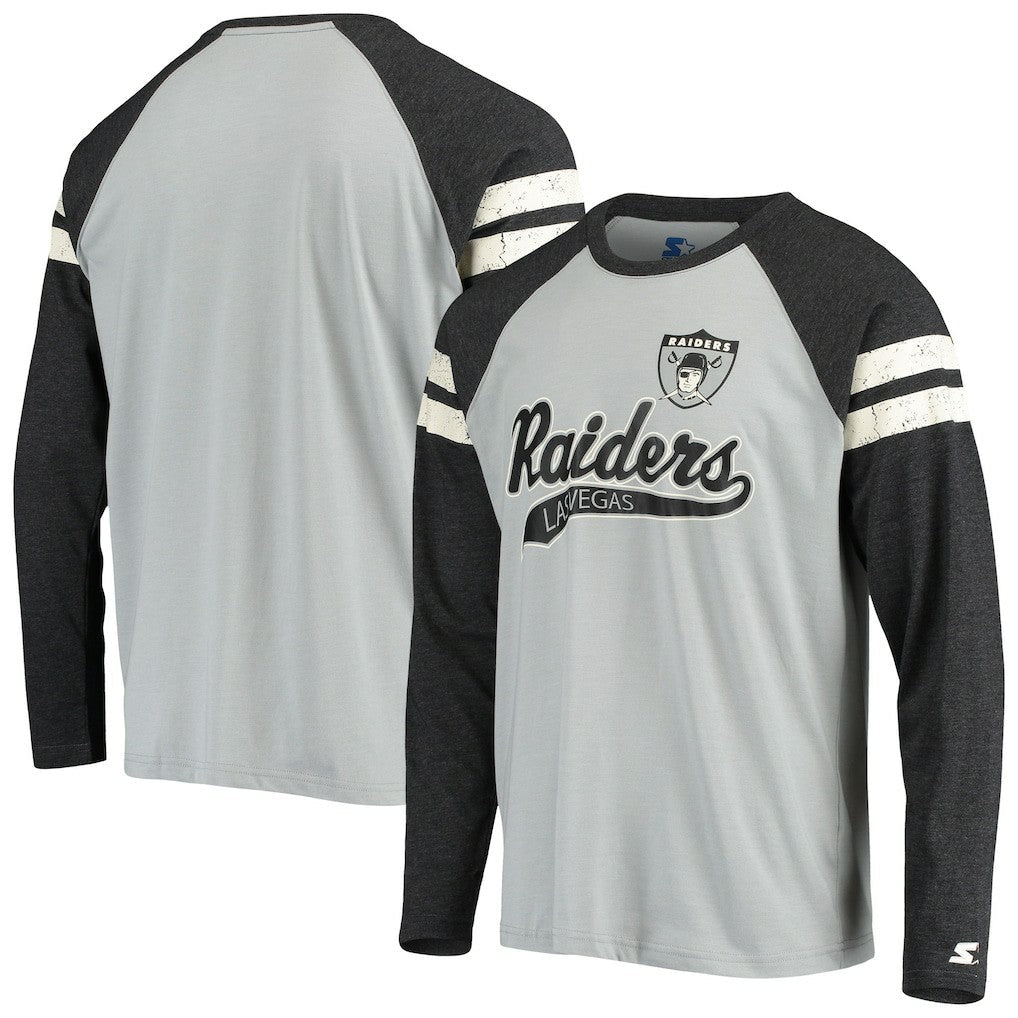 Las Vegas Raiders Starter Throwback League Raglan Long Sleeve Tri-Blend T-Shirt - Silver/Black outlet