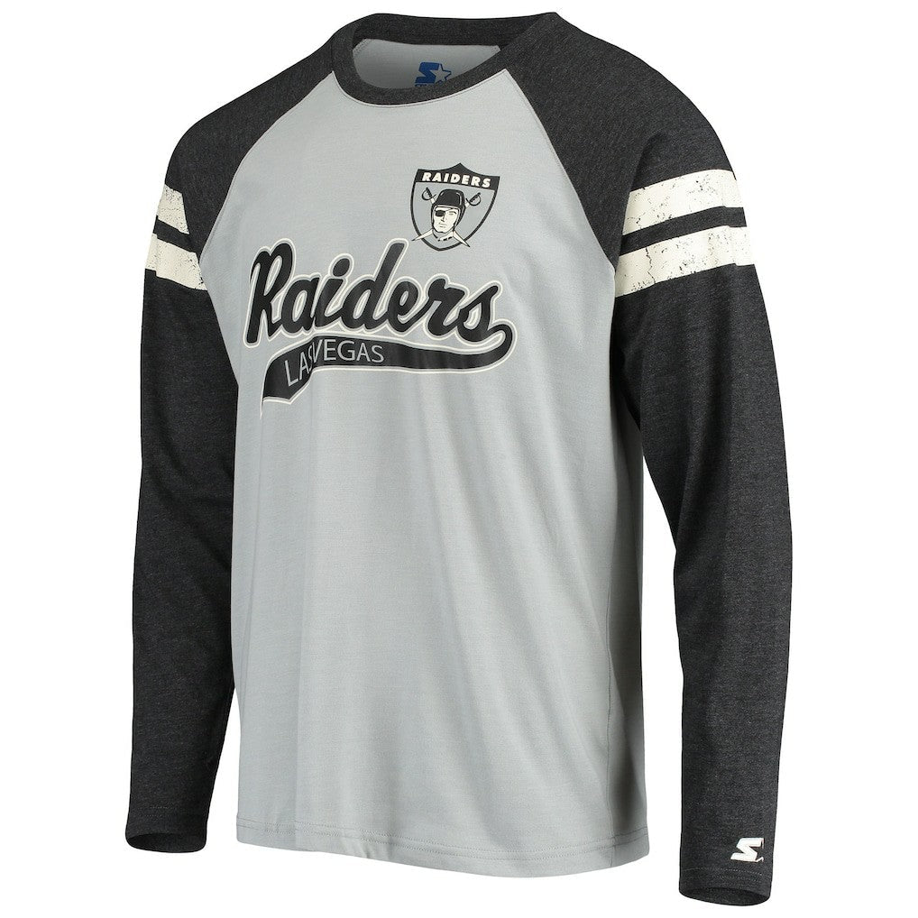Las Vegas Raiders Starter Throwback League Raglan Long Sleeve Tri-Blend T-Shirt - Silver/Black outlet
