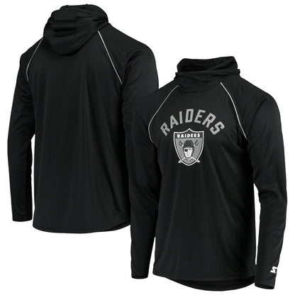 Las Vegas Raiders Starter Throwback Raglan Hoodie Long Sleeve T-Shirt - Black for sale