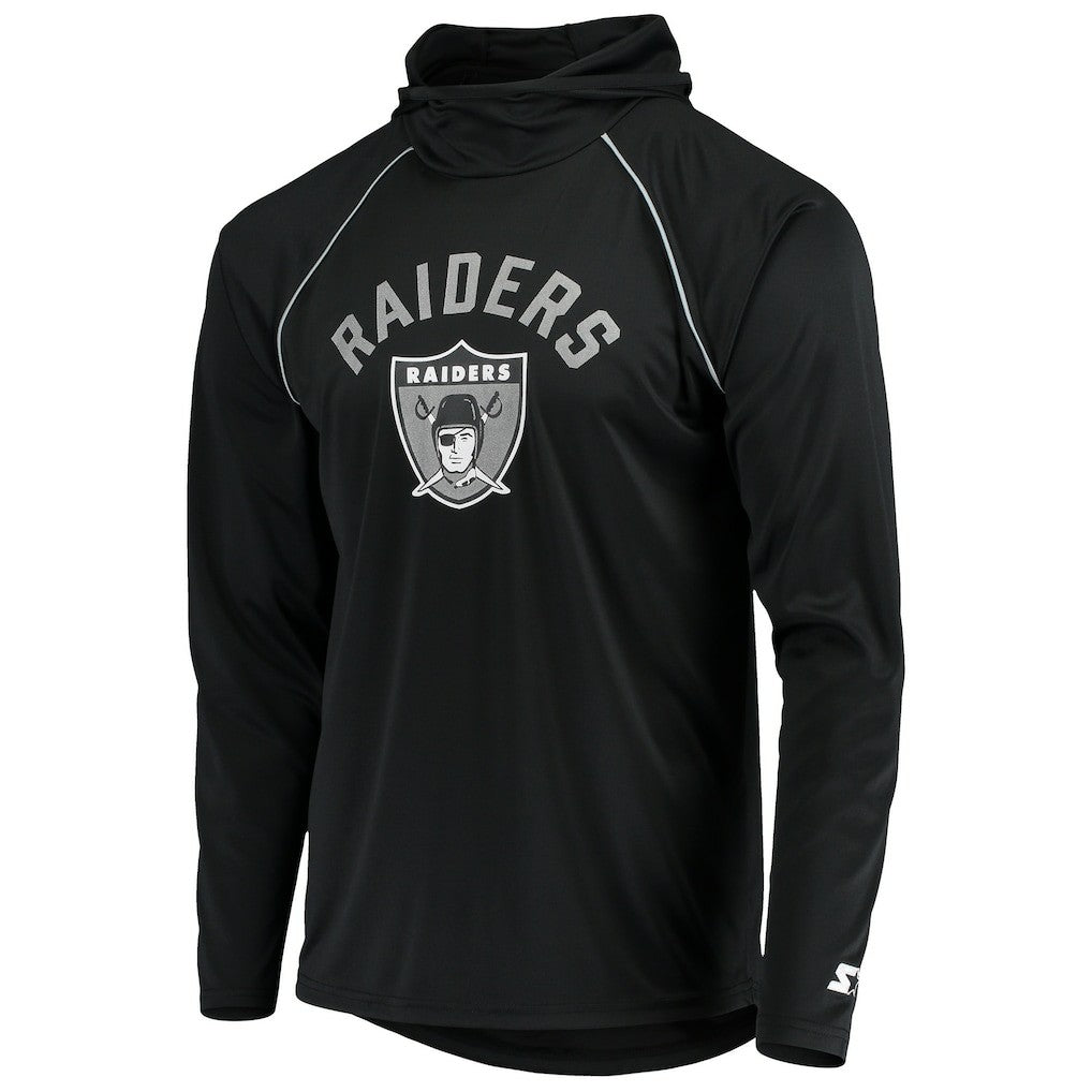 Las Vegas Raiders Starter Throwback Raglan Hoodie Long Sleeve T-Shirt - Black for sale