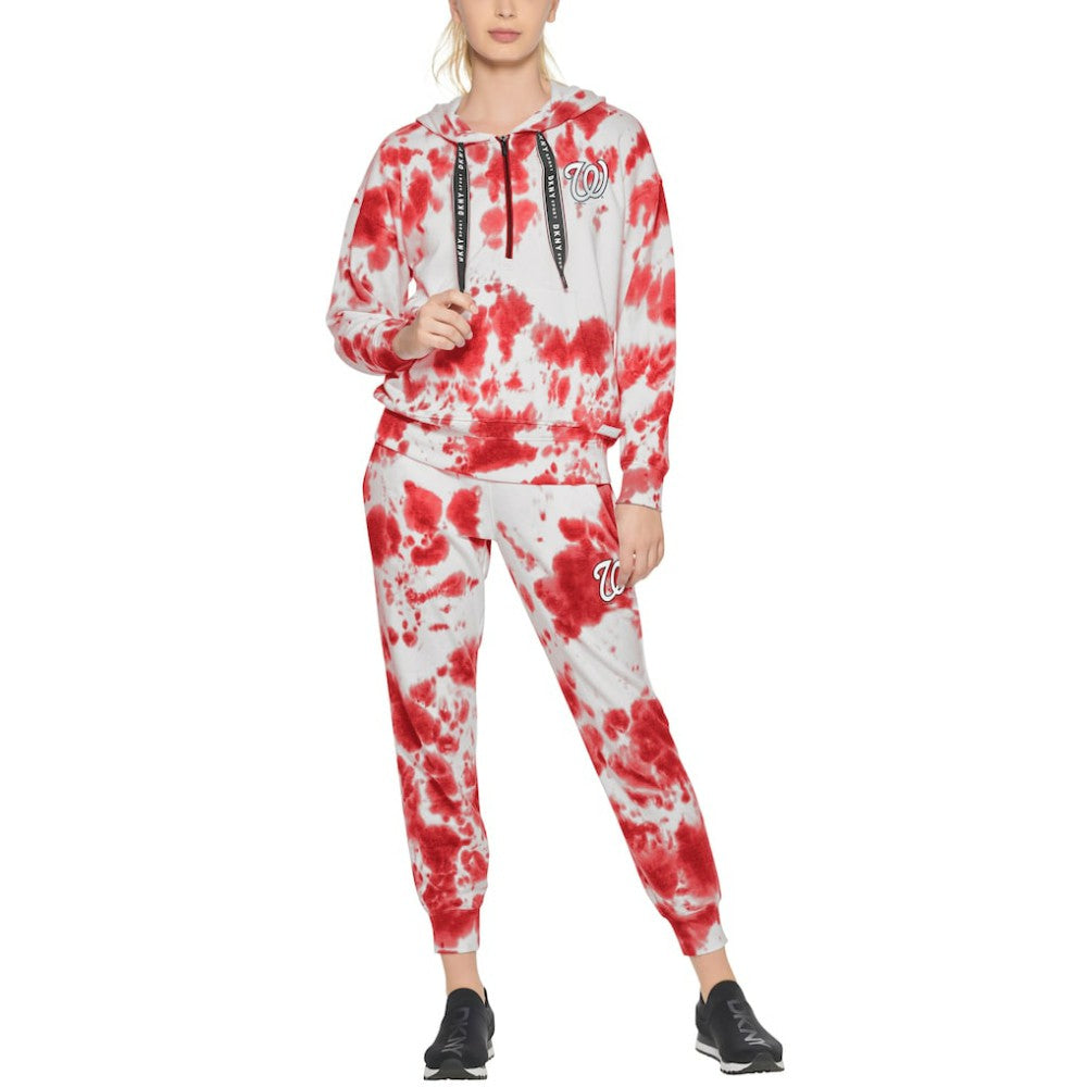 Washington Nationals DKNY Sport Women's Dakota Tie-Dye Half-Zip Hoodie - White/Red
