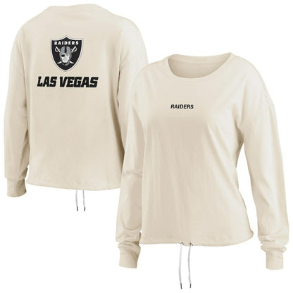 Las Vegas Raiders WEAR by Erin Andrews Women's Long Sleeve Crop Top Shirt - Oatmeal on sale