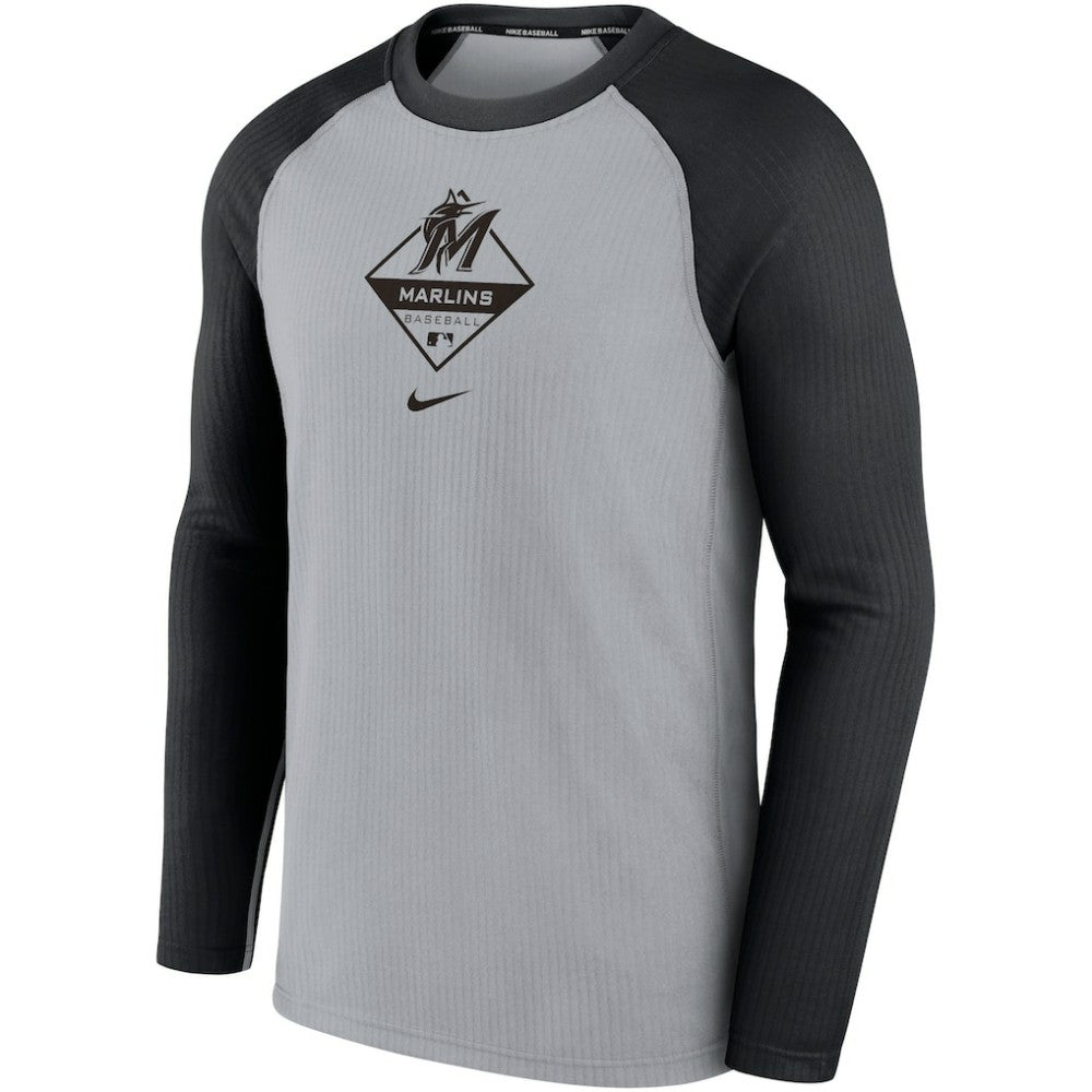 Miami Marlins Game Authentic Collection Performance Raglan Long Sleeve T-Shirt - Gray/Black | Nike