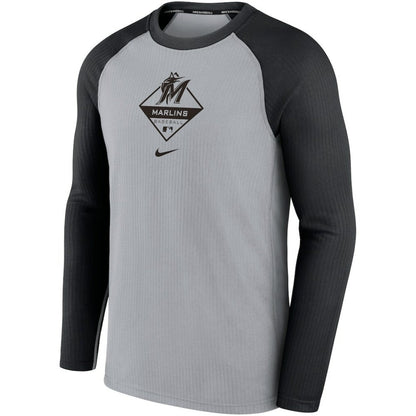 Miami Marlins Game Authentic Collection Performance Raglan Long Sleeve T-Shirt - Gray/Black | Nike
