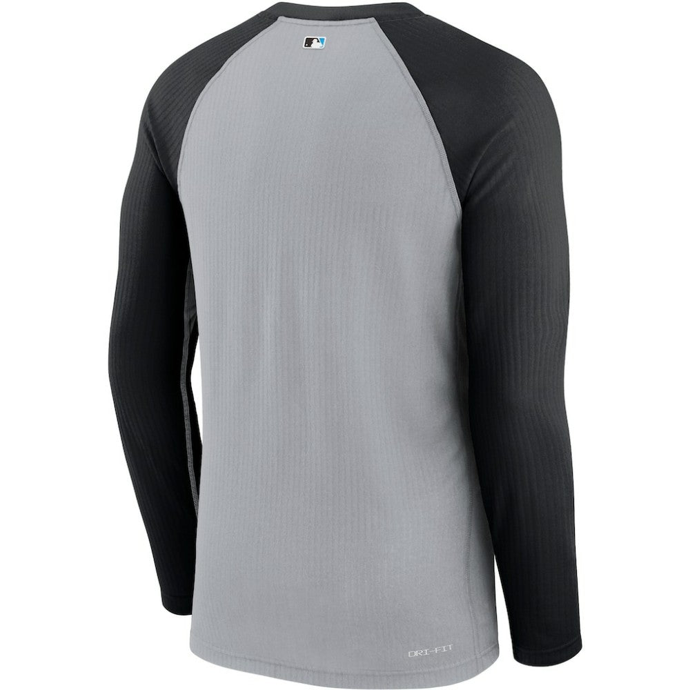 Miami Marlins Game Authentic Collection Performance Raglan Long Sleeve T-Shirt - Gray/Black | Nike