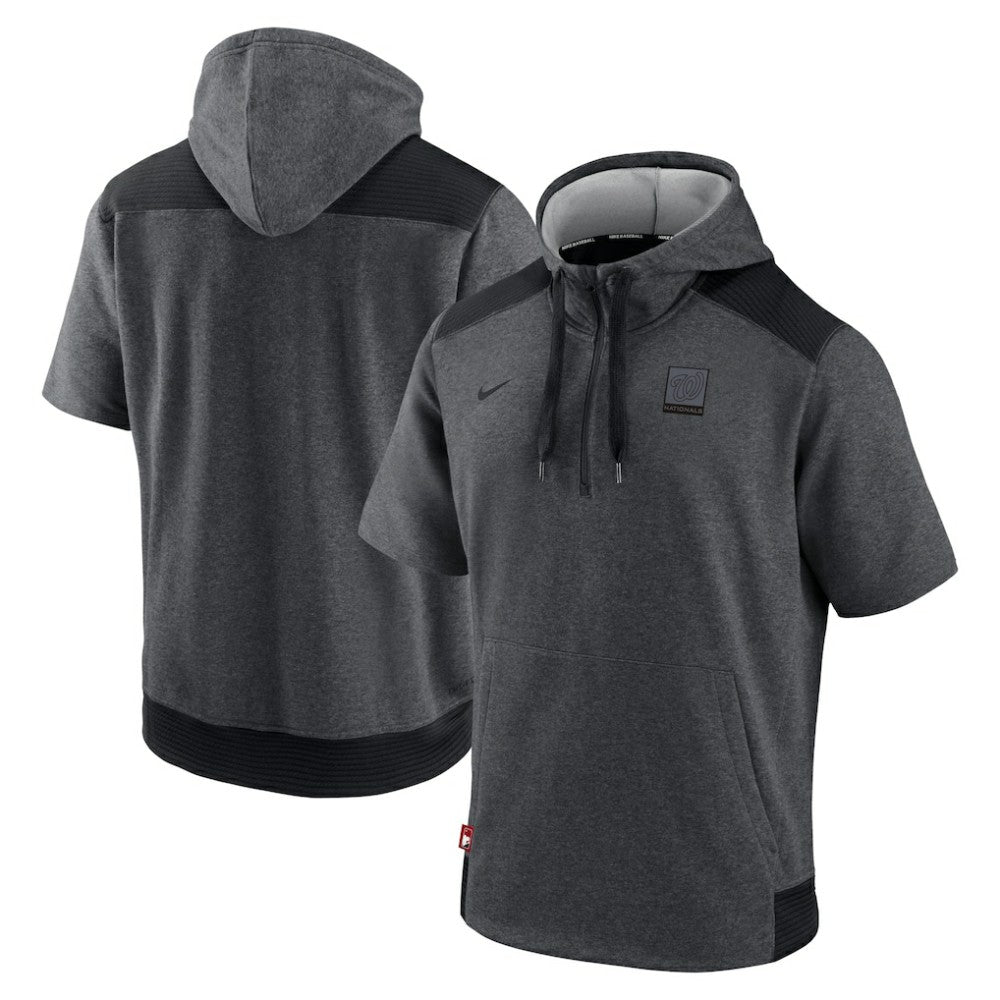 Washington Nationals Authentic Collection Dry Flux Performance Quarter-Zip Short Sleeve Hoodie - Heathered Charcoal/Black | Nike