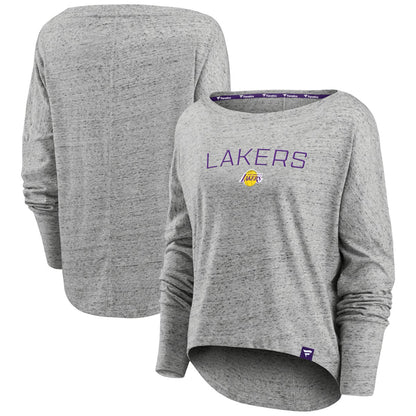 Los Angeles Lakers Women's Nostalgia Off-The-Shoulder Long Sleeve T-Shirt - Heathered Gray | Fanatics sale