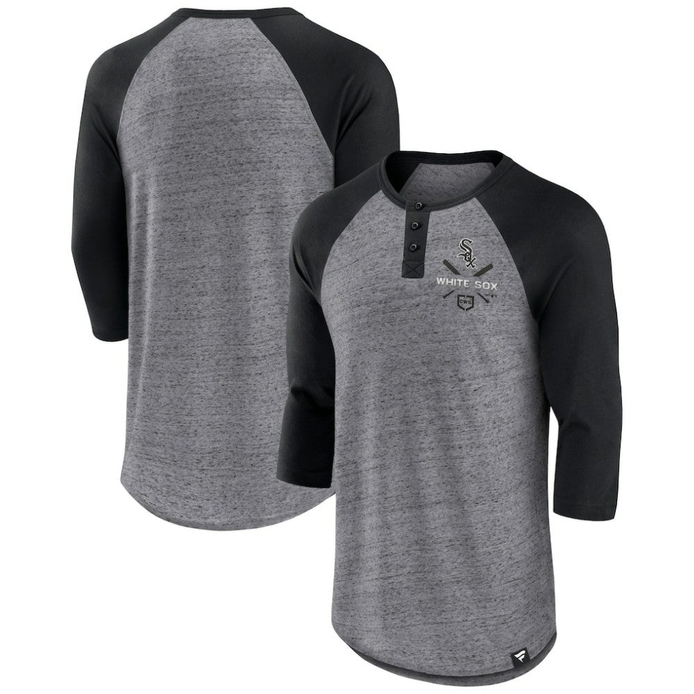 Chicago White Sox Iconic Above Heat Speckled Raglan Henley 3/4 Sleeve T-Shirt - Heathered Gray/Black