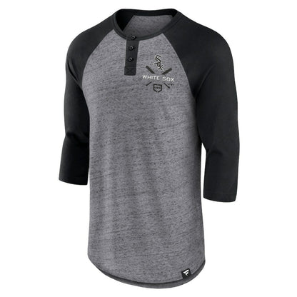 Chicago White Sox Iconic Above Heat Speckled Raglan Henley 3/4 Sleeve T-Shirt - Heathered Gray/Black