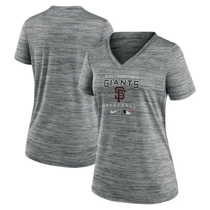 San Francisco Giants Women's Authentic Collection Velocity Performance V-Neck T-Shirt - Anthracite | Nike