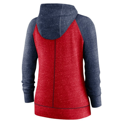Washington Nationals Women's Split Wordmark Gym Vintage Raglan Lightweight Full-Zip Hoodie - Heather Red/Heather Navy | Nike