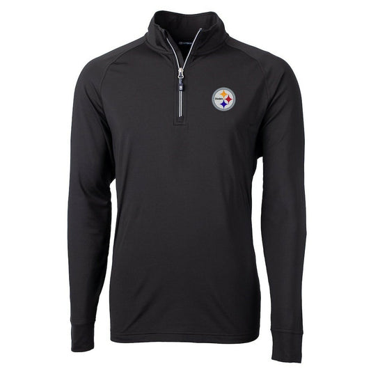 Pittsburgh Steelers Cutter & Buck Big & Tall Adapt Eco Knit Quarter-Zip Pullover Jacket - Black on sale
