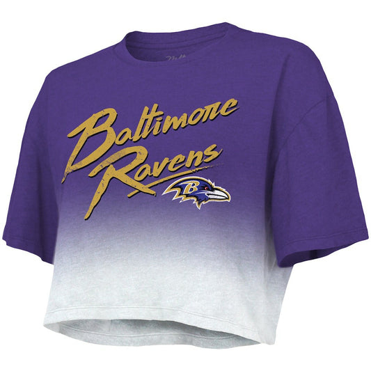 Lamar Jackson Baltimore Ravens Majestic Threads Women's Dip-Dye Player Name & Number Crop Top - Purple/White on sale