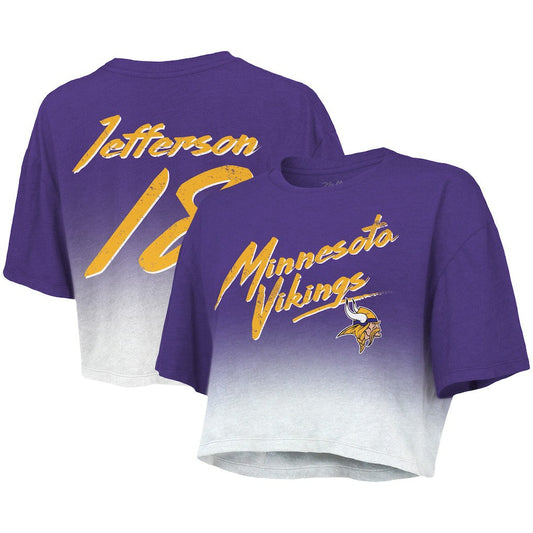 Justin Jefferson Minnesota Vikings Majestic Threads Women's Dip-Dye Player Name & Number Crop Top - Purple/White online