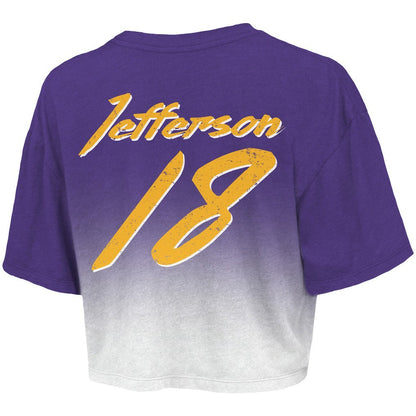 Justin Jefferson Minnesota Vikings Majestic Threads Women's Dip-Dye Player Name & Number Crop Top - Purple/White online