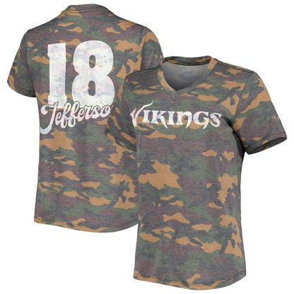 Justin Jefferson Minnesota Vikings Women's Name & Number Tri-Blend V-Neck T-Shirt - Camo on sale