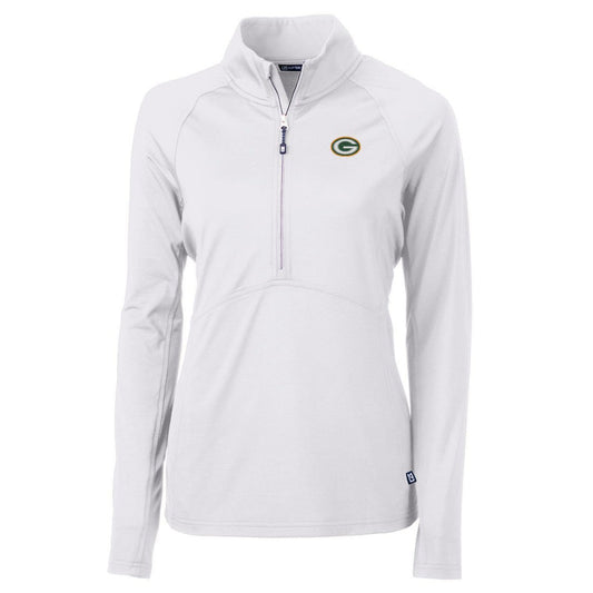 Green Bay Packers Cutter & Buck Women's Adapt Eco Knit Half-Zip Pullover Jacket - White online