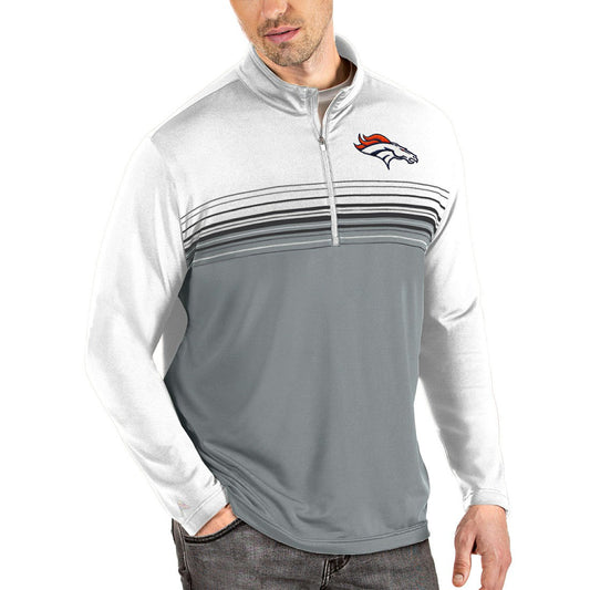 Denver Broncos Antigua Pace Quarter-Zip Pullover Jacket - White/Gray outlet