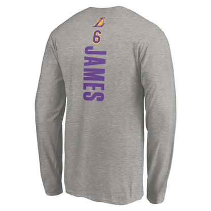 LeBron James Los Angeles Lakers #6 Playmaker Name & Number Long Sleeve T-Shirt - Heathered Gray cheap