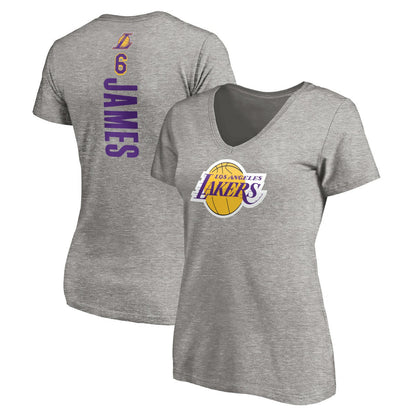 LeBron James Los Angeles Lakers Women's #6 Playmaker Name & Number V-Neck T-Shirt - Heathered Gray for sale