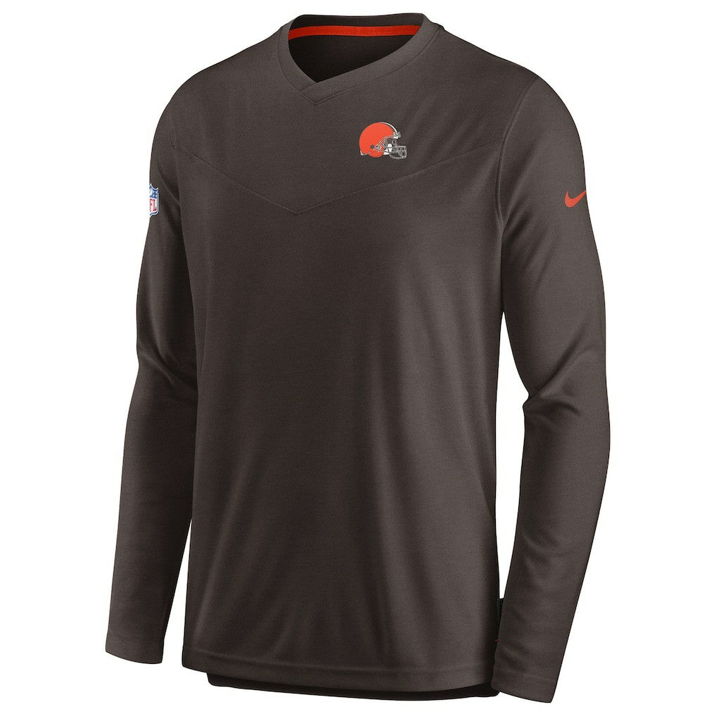 Cleveland Browns Sideline Coach Chevron Lock Up Long Sleeve V-Neck Performance T-Shirt - Brown | Nike discount