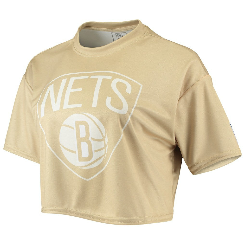 Brooklyn Nets Women's Tan Sand Crop Top discount