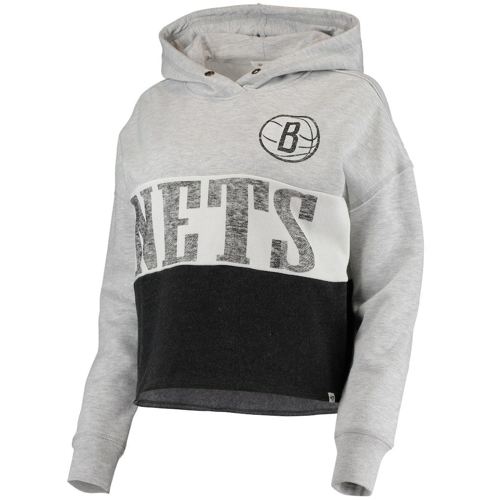 Brooklyn Nets '47 Women's Lizzy Cutoff Pullover Hoodie - Heathered Gray/Heathered Black | 47 brand on sale