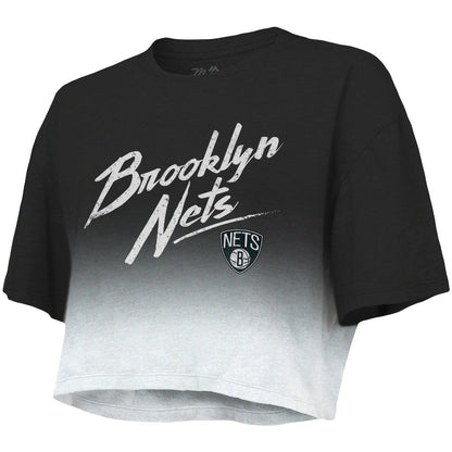 Brooklyn Nets Majestic Threads Women's Dirty Dribble Tri-Blend Cropped T-Shirt - Black/White discount