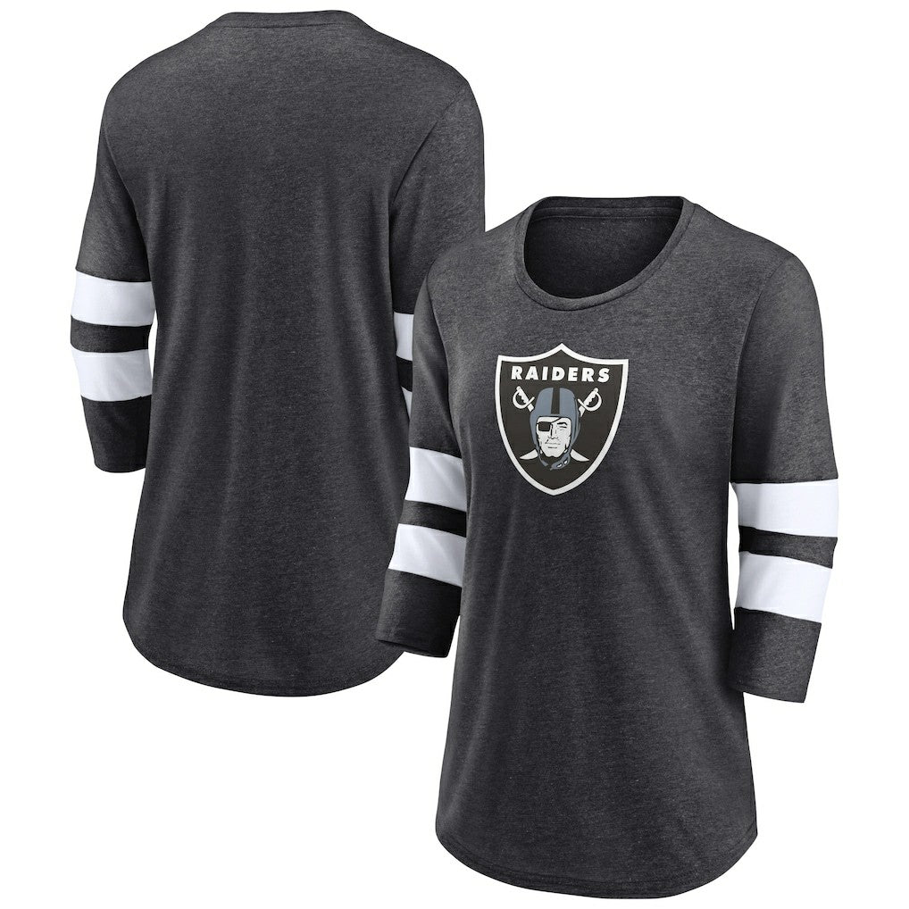 Las Vegas Raiders Women's Primary Logo 3/4 Sleeve Scoop Neck T-Shirt - Heathered Charcoal discount
