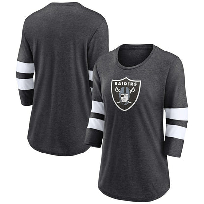 Las Vegas Raiders Women's Primary Logo 3/4 Sleeve Scoop Neck T-Shirt - Heathered Charcoal discount