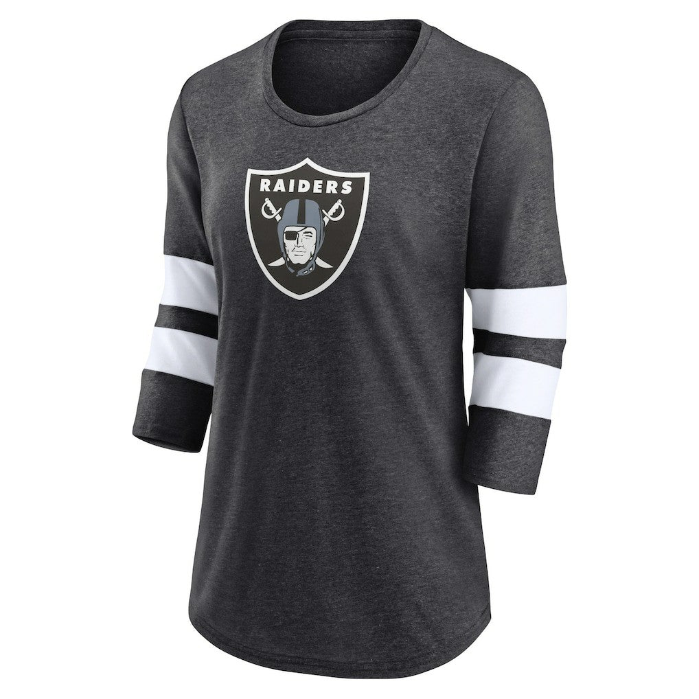 Las Vegas Raiders Women's Primary Logo 3/4 Sleeve Scoop Neck T-Shirt - Heathered Charcoal discount
