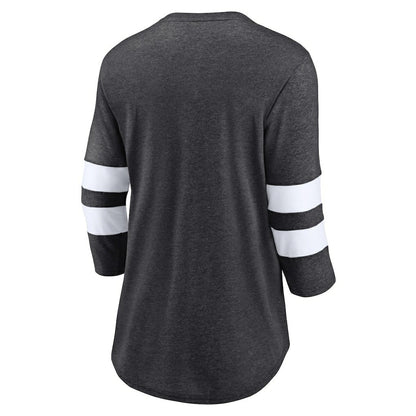 Las Vegas Raiders Women's Primary Logo 3/4 Sleeve Scoop Neck T-Shirt - Heathered Charcoal discount