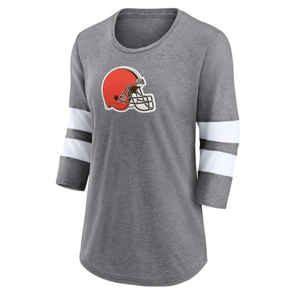 Cleveland Browns Women's Primary Logo 3/4 Sleeve Scoop Neck T-Shirt - Heathered Gray sale