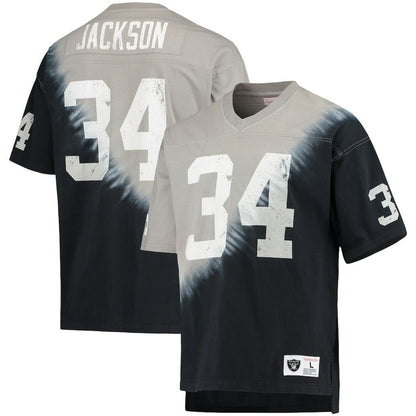 Bo Jackson Las Vegas Raiders Retired Player Name & Number Diagonal Tie-Dye V-Neck T-Shirt - Black/Silver discount