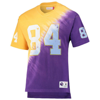 Randy Moss Minnesota Vikings Retired Player Name & Number Diagonal Tie-Dye V-Neck T-Shirt - Gold/Purple online