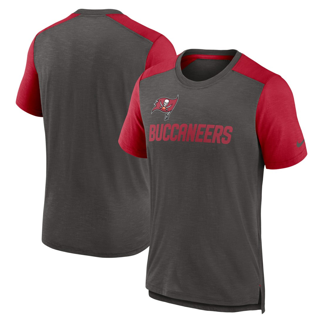 Tampa Bay Buccaneers Color Block Team Name T-Shirt - Heathered Pewter/Heathered Red | Nike cheap