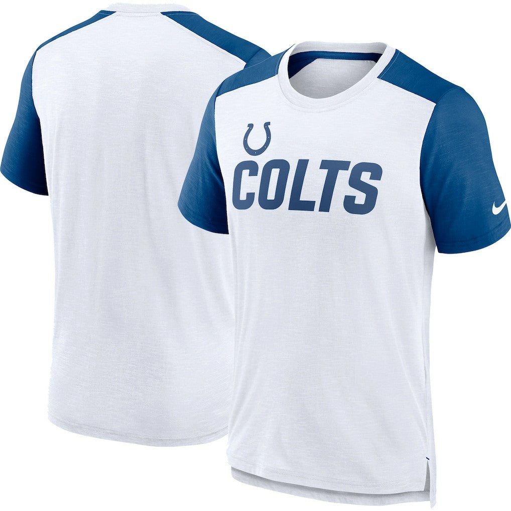 Indianapolis Colts Color Block Team Name T-Shirt - White/Heather Royal | Nike for sale