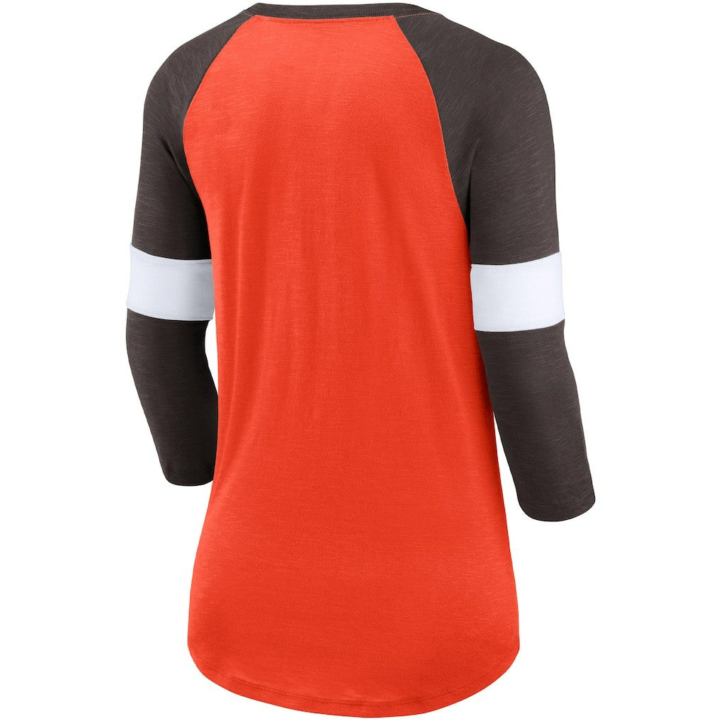 Cleveland Browns Women's Football Pride Slub 3/4 Raglan Sleeve T-Shirt - Heathered Orange/Brown | Nike sale