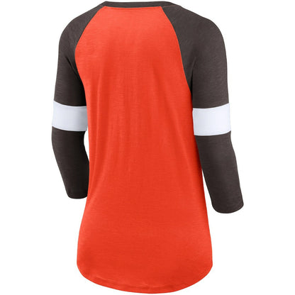Cleveland Browns Women's Football Pride Slub 3/4 Raglan Sleeve T-Shirt - Heathered Orange/Brown | Nike sale