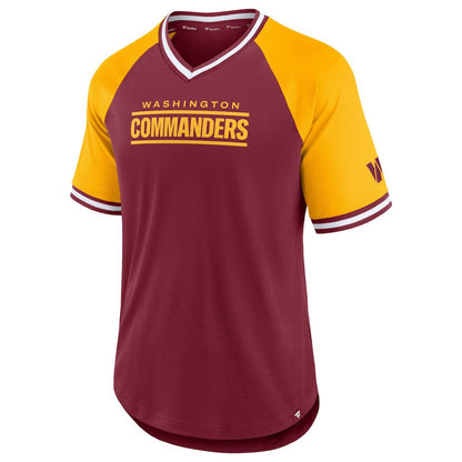 Washington Commanders Second Wind Raglan V-Neck T-Shirt - Burgundy/Gold for sale
