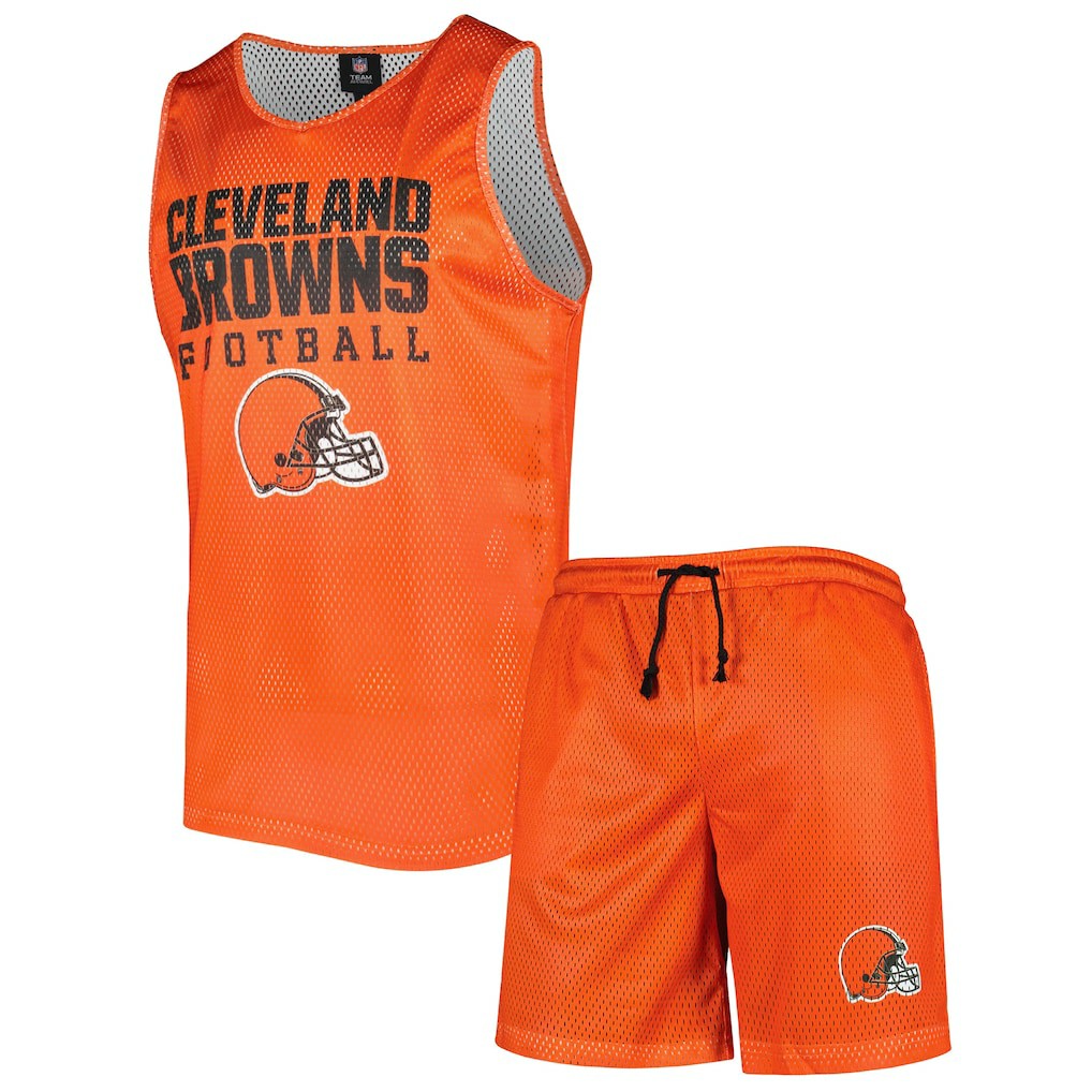 Cleveland Browns FOCO Colorblock Mesh V-Neck & Shorts Set - Orange sale