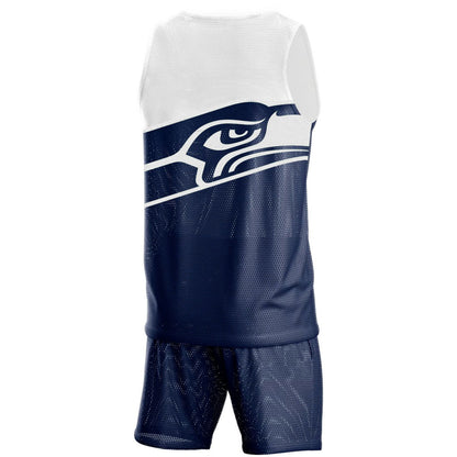 Seattle Seahawks FOCO Colorblock Mesh V-Neck & Shorts Set - College Navy for sale