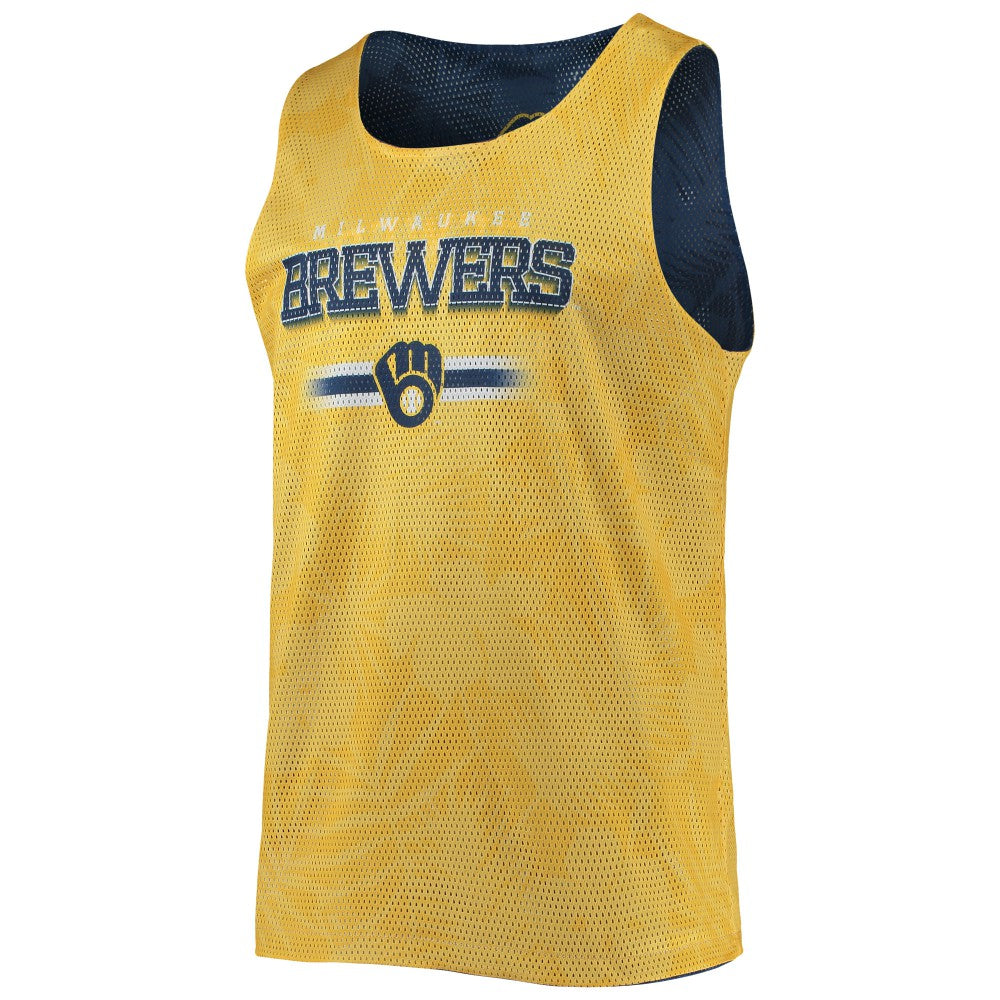 Milwaukee Brewers FOCO Floral Reversible Mesh Tank Top - Navy/Gold