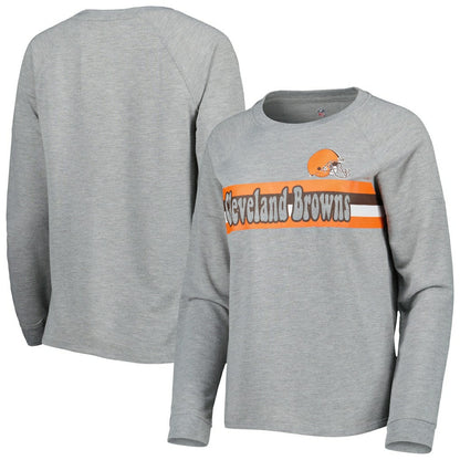 Cleveland Browns Juniors All Striped Up Raglan Long Sleeve T-Shirt - Heathered Gray outlet