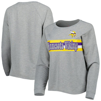 Minnesota Vikings Juniors All Striped Up Raglan Long Sleeve T-Shirt - Heathered Gray discount