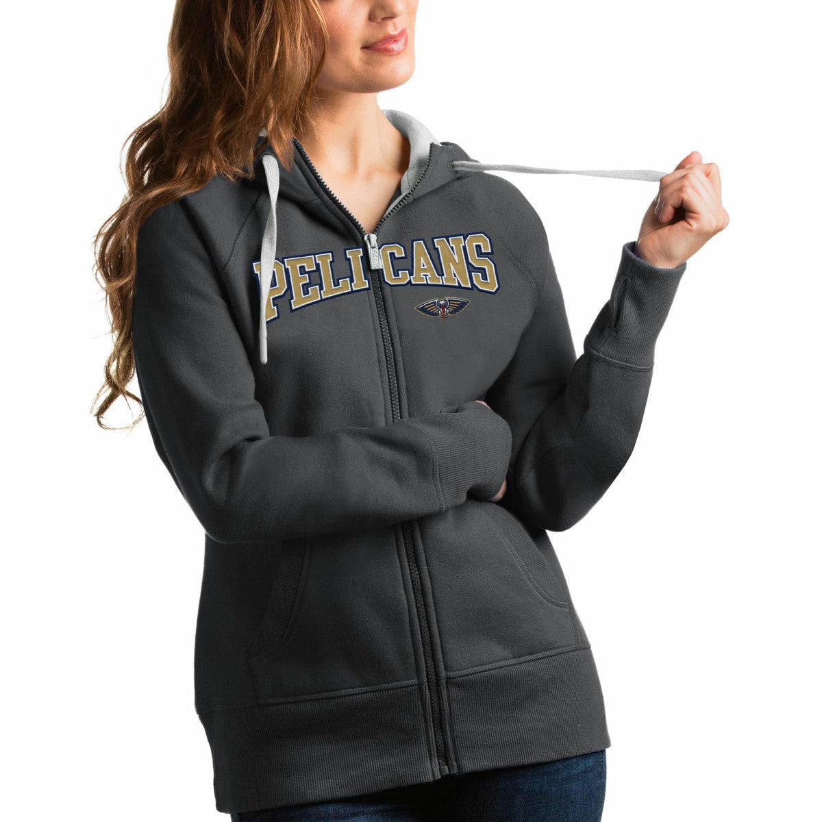 New Orleans Pelicans Antigua Women's Team Victory Full-Zip Hoodie - Charcoal on sale